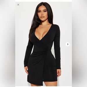Fashion Nova Black Buttoned Mini Wrap Dress